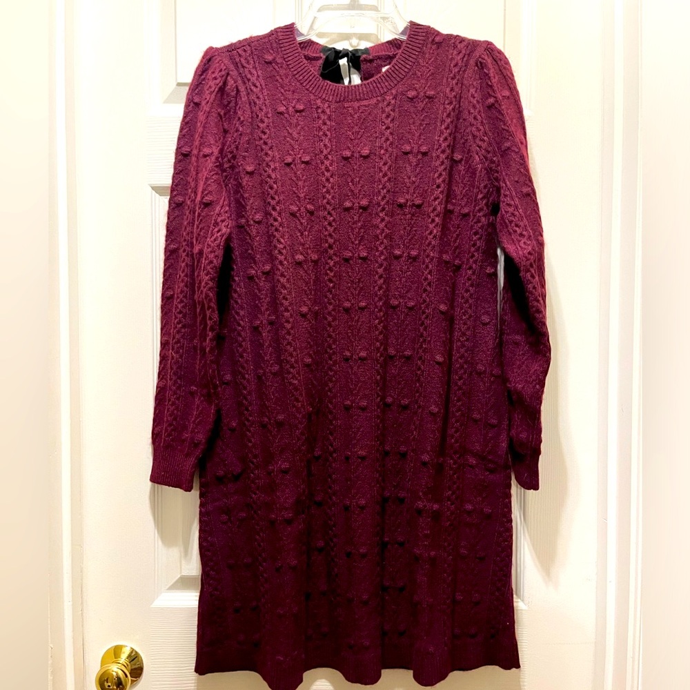 LOFT Plum Sweater Dress with Ribbon Tie | Sz M